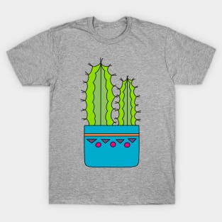 Cute Cactus Design #114: Big And Small Cacti In A Nice Blue Pot T-Shirt